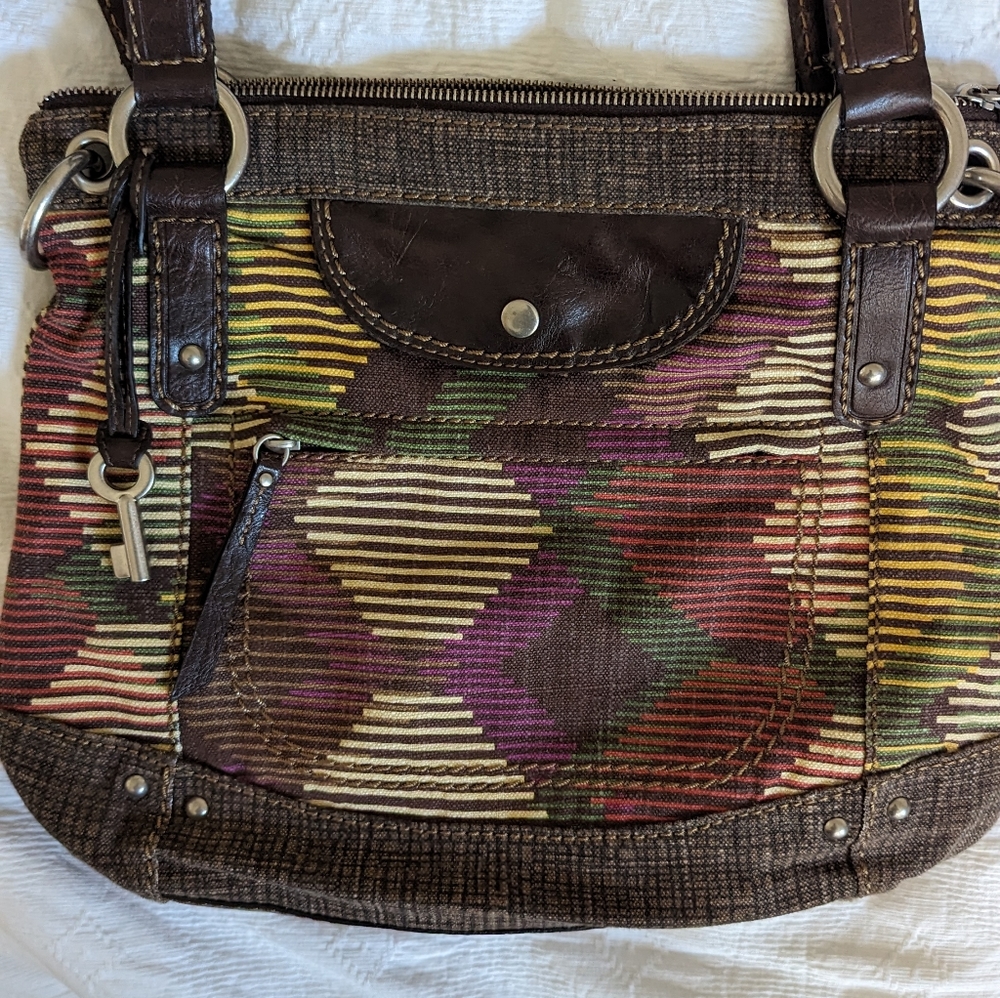 Fossil Colorful Canvas Stripes Adj Strapcrossbody… - image 1